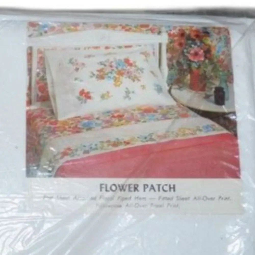 NOS 70s Vintage Stevens Utica Floral Full Flat NIP No Iron Flower Patch Sheet